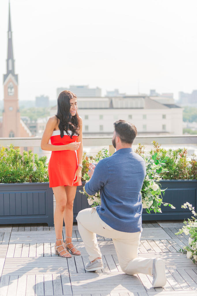 Luxury Rooftop Charleston Proposal | The Dewberry Charleston Proposal | Charleston Proposal Photographer | Charleston Proposal Planner | Laura and Rachel Photography